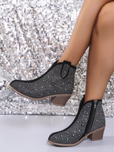 Load image into Gallery viewer, Rhinestone Point Toe Block Heel Boots (multiple color options)
