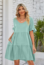 Load image into Gallery viewer, Mandy V-Neck Flounce Sleeve Tiered Dress (multiple color options)
