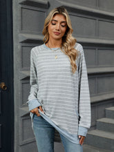 Load image into Gallery viewer, Pocketed Striped Round Neck Long Sleeve T-Shirt (multiple color options)
