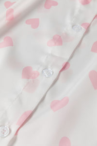 Heart Print Collared Neck Long Sleeve Shirt