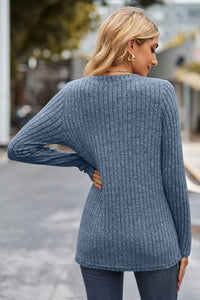 Ribbed Half Button Long Sleeve Knit Top (multiple color options)