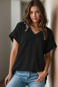 Textured V-Neck Short Sleeve Top (multiple color options)