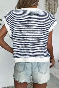 Striped Round Neck Cap Sleeve Sweater (multiple color options)