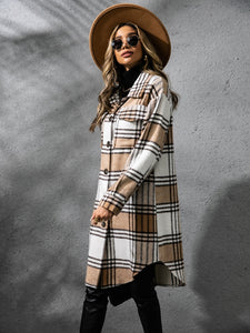 Plaid Collared Neck Long Sleeve Coat (multiple color options)