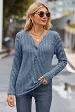 Load image into Gallery viewer, Ribbed Half Button Long Sleeve Knit Top (multiple color options)
