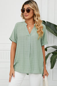 Ruched Notched Short Sleeve Blouse (multiple color options)