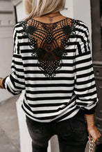 Load image into Gallery viewer, Striped Lace Detail V Neck Top
