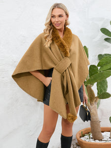 Fuzzy Trim Open Front Poncho (multiple color options)