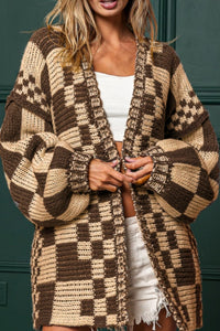 Checkered Open Front Long Sleeve Cardigan (multiple color options)