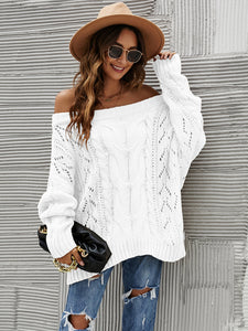 Cable Knit Openwork Off-Shoulder Sweater (multiple color options)