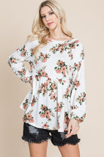 Load image into Gallery viewer, Babydoll Floral Boat Neck Long Sleeve Blouse
