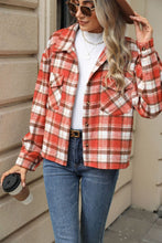 Load image into Gallery viewer, Pocketed Plaid Collared Neck Dropped Shoulder Jacket (multiple color options)
