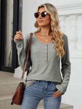 Load image into Gallery viewer, Striped Half Button Long Sleeve Top (multiple color options)
