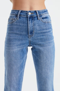High Waist Raw Hem Straight Jeans by Bayeas