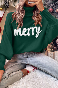 Merry Christmas Turtleneck Long Sleeve Sweater (multiple color options)