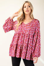 Load image into Gallery viewer, Floral V-Neck Balloon Sleeve Blouse
