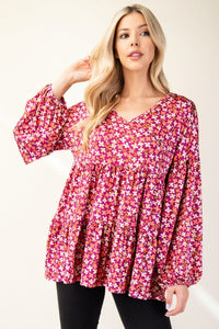 Floral V-Neck Balloon Sleeve Blouse