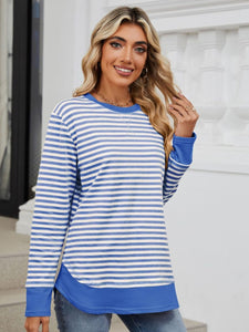 Striped Round Neck Long Sleeve Sweatshirt (multiple color options)