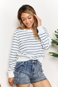 Serene Skyline Striped Long Sleeve Round Neck Top