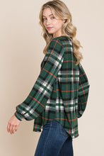 Load image into Gallery viewer, Curved Hem Plaid Round Neck Long Sleeve Top
