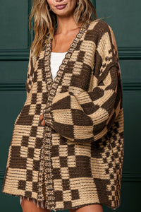 Checkered Open Front Long Sleeve Cardigan (multiple color options)