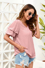 Load image into Gallery viewer, Swiss Dot V-Neck Short Sleeve Blouse  (multiple color options)
