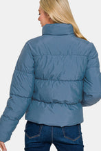 Load image into Gallery viewer, Zip Up Turtleneck Puffer Jacket with Pockets in Dusty Blue
