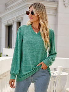 Heathered V-Neck Long Sleeve Top  (multiple color options)