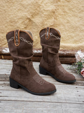 Load image into Gallery viewer, Embroidered Point Toe Block Heel Boots  (multiple color options)
