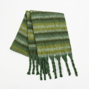 Fringe Contrast Striped Polyester Scarf (multiple color options)