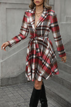 Load image into Gallery viewer, Plaid Tie Waist Long Sleeve Outerwear Dress
