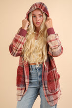 Load image into Gallery viewer, Fuzzy Plaid Long Sleeve Hooded Jacket
