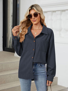 Button Up Long Sleeve Shirt with Breast Pockets (multiple color options)