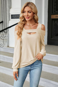 Cold Shoulder Square Neck Cutout Blouse (multiple color options)