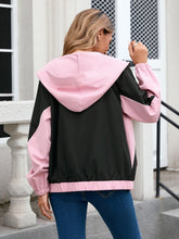 Load image into Gallery viewer, Contrast Zip Up Long Sleeve Hooded Jacket
