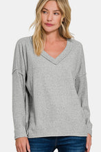 Load image into Gallery viewer, Ribbed V-Neck Drop Shoulder Top in Sleet
