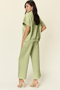 Texture Half Zip Short Sleeve Top and Pants Set (multiple color options)