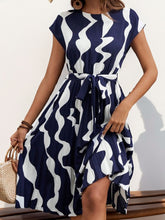 Load image into Gallery viewer, Perfee Tied Pleated Printed Cap Sleeve Dress (multiple color options)
