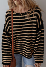 Load image into Gallery viewer, Stripe Drop Shoulder Round Neck Sweater
