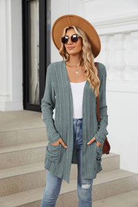 Pocketed Open Front Long Sleeve Cardigan (multiple color options)