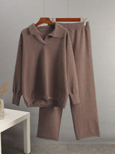 Load image into Gallery viewer, Johnny Collar Long Sleeve Top and Pants Sweater Set (multiple color options)
