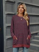 Load image into Gallery viewer, Pocketed Striped Round Neck Long Sleeve T-Shirt (multiple color options)
