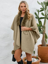 Load image into Gallery viewer, Fuzzy Trim Open Front Poncho (multiple color options)
