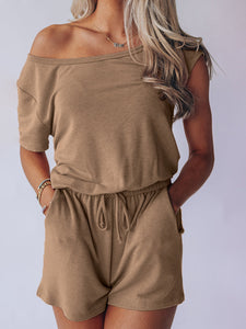 Single Shoulder Short Sleeve Romper (multiple color options)