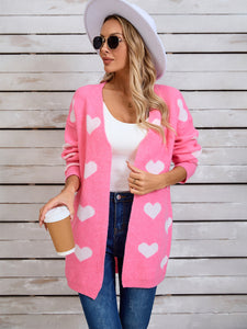 Heart Open Front Long Sleeve Cardigan (multiple color options)