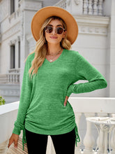 Load image into Gallery viewer, Drawstring V-Neck Long Sleeve Top (multiple color options)
