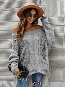 Cable Knit Openwork Off-Shoulder Sweater (multiple color options)