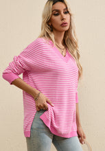 Load image into Gallery viewer, Striped V-Neck Dropped Shoulder Sweater (2 color options)
