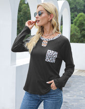 Load image into Gallery viewer, Cutout Leopard Round Neck Long Sleeve T-Shirt (multiple color options)
