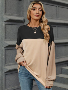 Contrast Round Neck Long Sleeve Top (multiple color options)